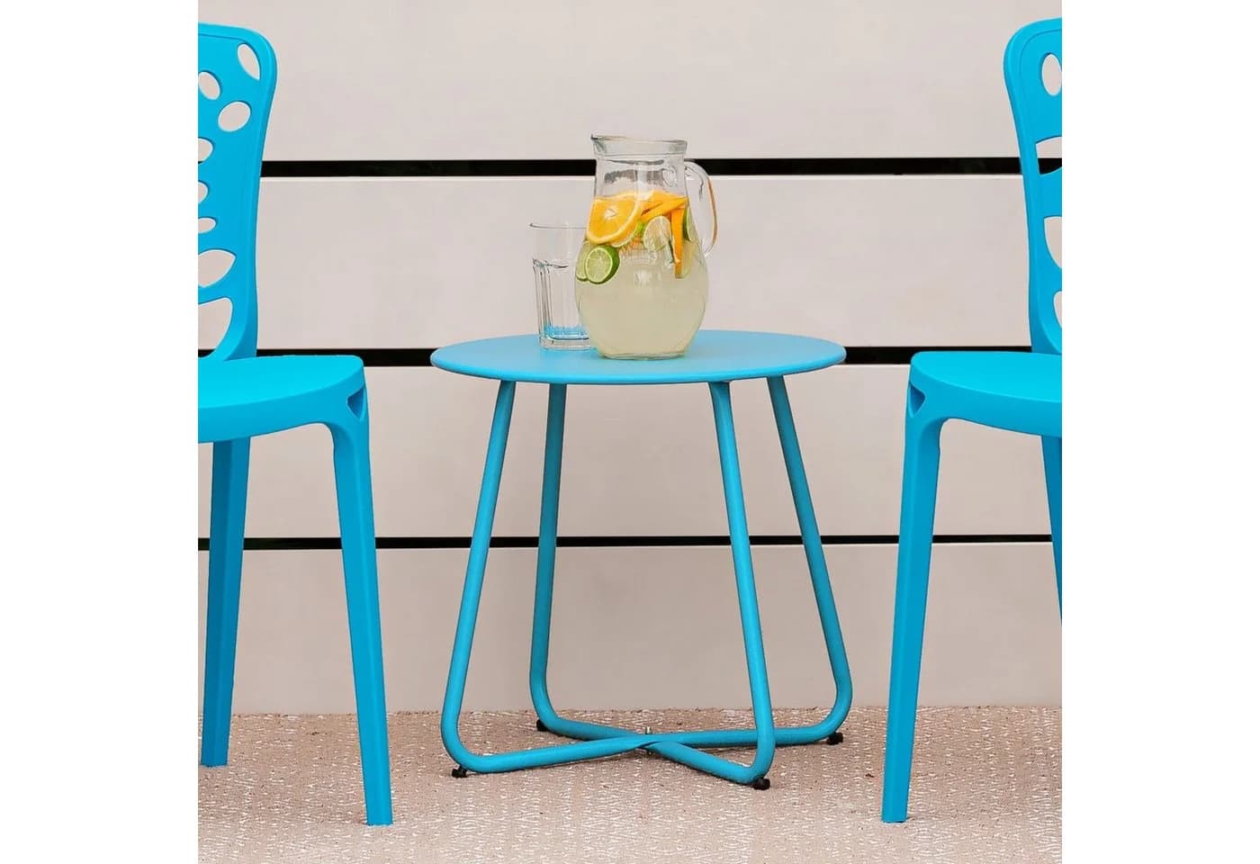 Homestyle4u Beistelltisch Rund Metall Blau Wetterfest - Bild 1