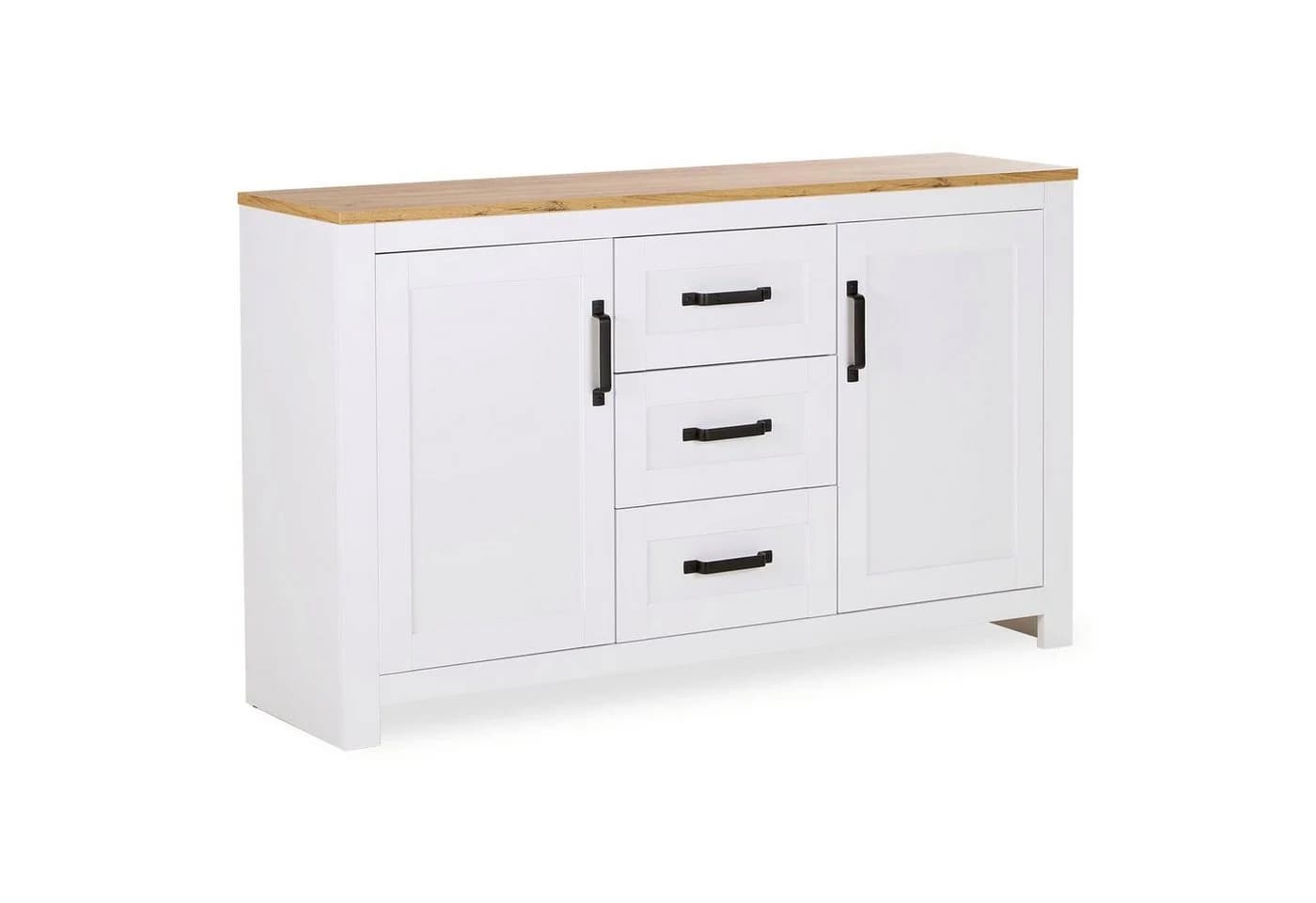 Homestyle4u Sideboard Weiß Eiche-Optik 3 Schubladen - Bild 2