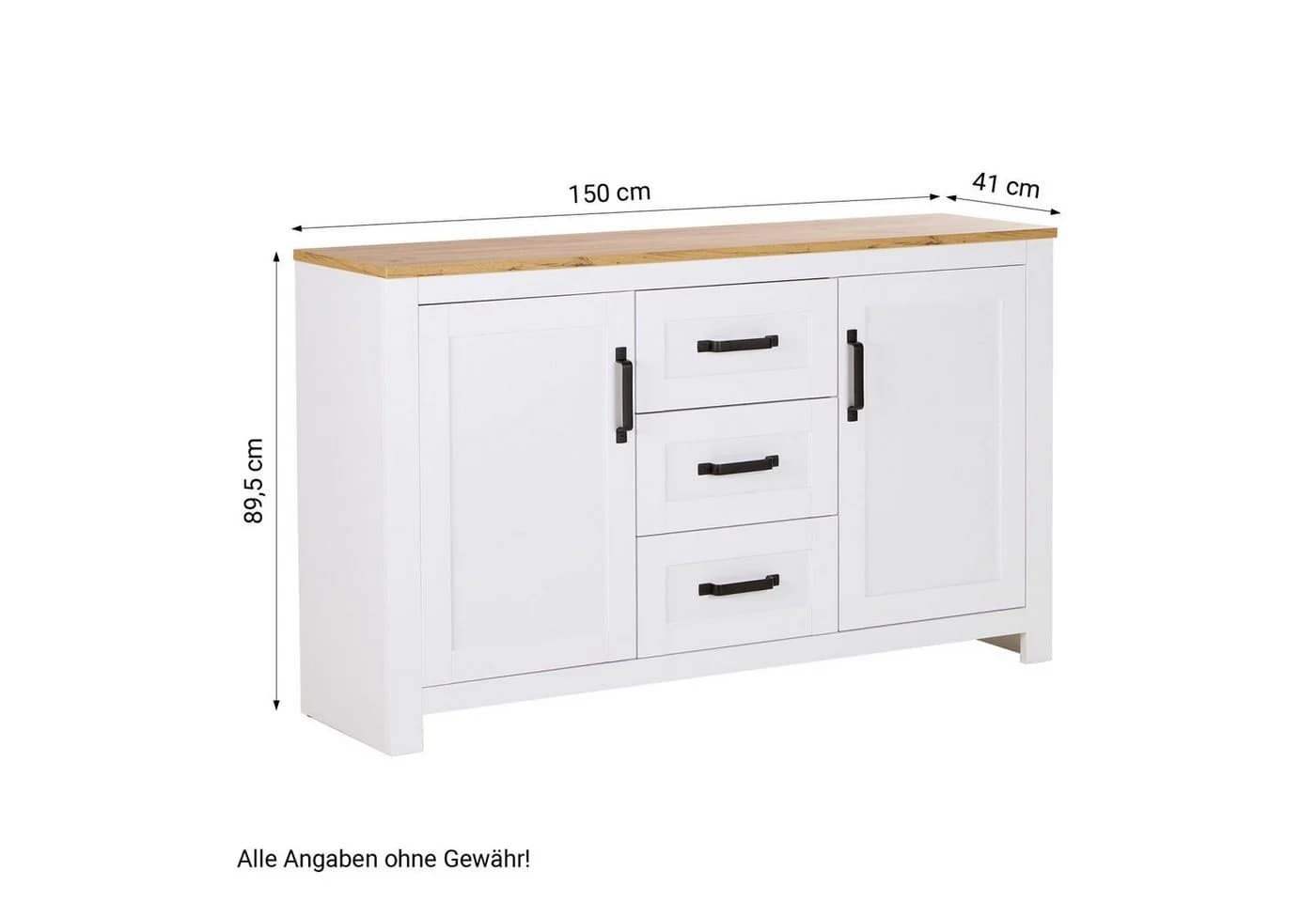 Homestyle4u Sideboard Weiß Eiche-Optik 3 Schubladen - Bild 3