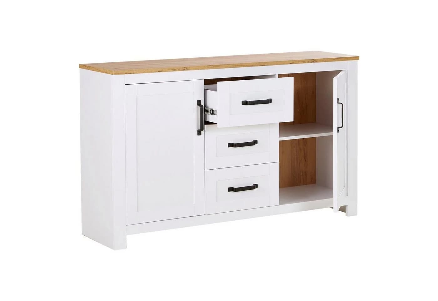 Homestyle4u Sideboard Weiß Eiche-Optik 3 Schubladen - Bild 4