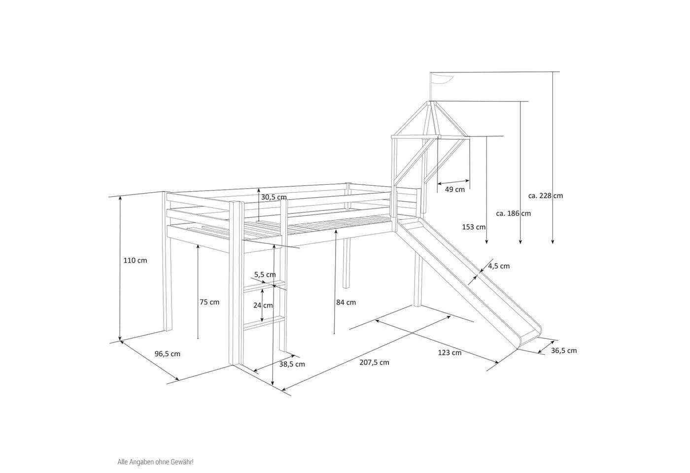 Homestyle4u Hochbett Pirat 90x200 cm Weiß mit Rutsche & Tunnel - Bild 4