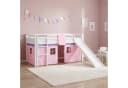 Homestyle4u Hochbett 90x200 Weiß Rosa mit Leiter, Rutsche & Vorhang Bild 2