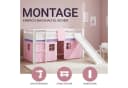 Homestyle4u Hochbett 90x200 Weiß Rosa mit Leiter, Rutsche & Vorhang Bild 3