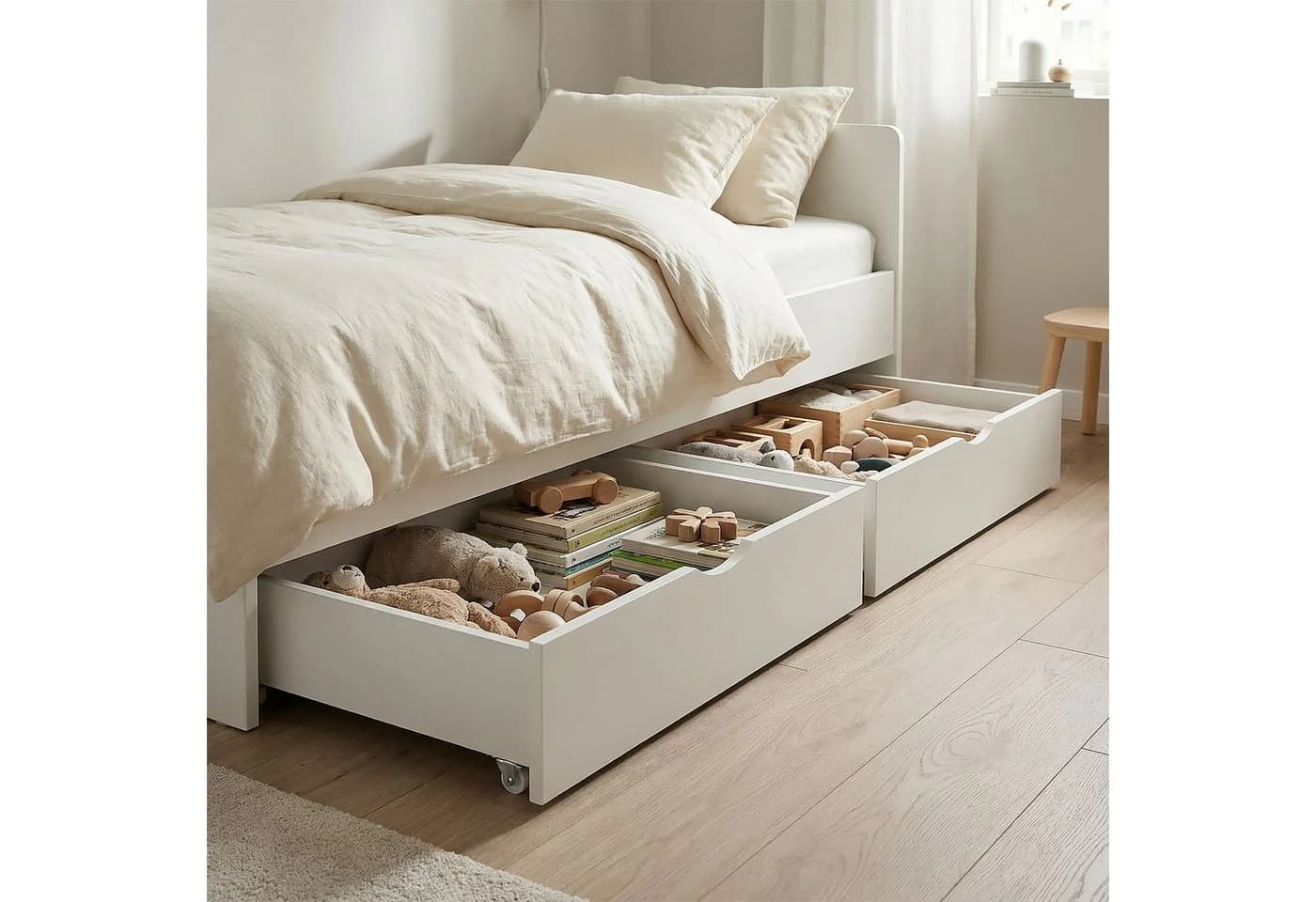 Homestyle4u Bettschubkasten mit Rollen 63x196 cm Bettkasten Holz Schublade Weiß - Bild 2