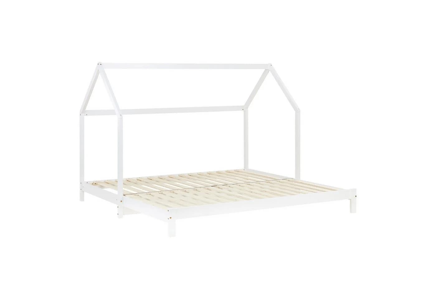 Homestyle4u Hausbett Familienbett Weiß mit Lattenrost