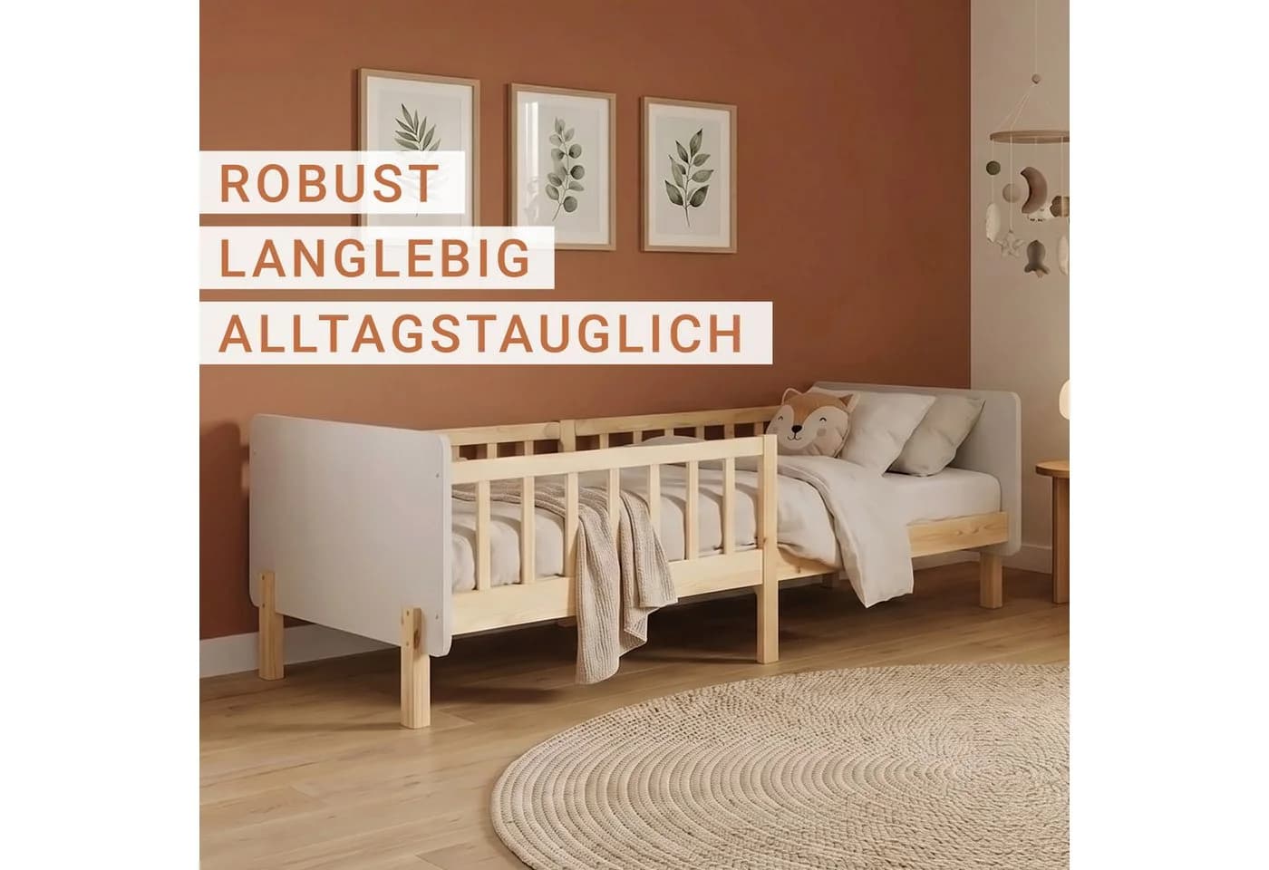 Homestyle4u Kinderbett 90x200 Holzbett Einzelbett Rausfallschutz Gestell Kinderzimmer Weiß - Bild 4