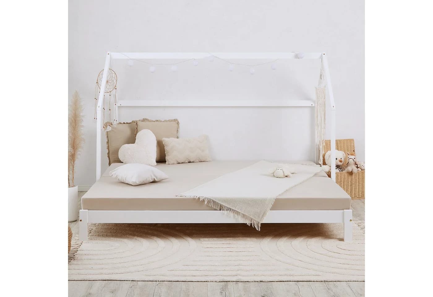 Homestyle4u Ausziehbares Hausbett Weiß Komplett-Set