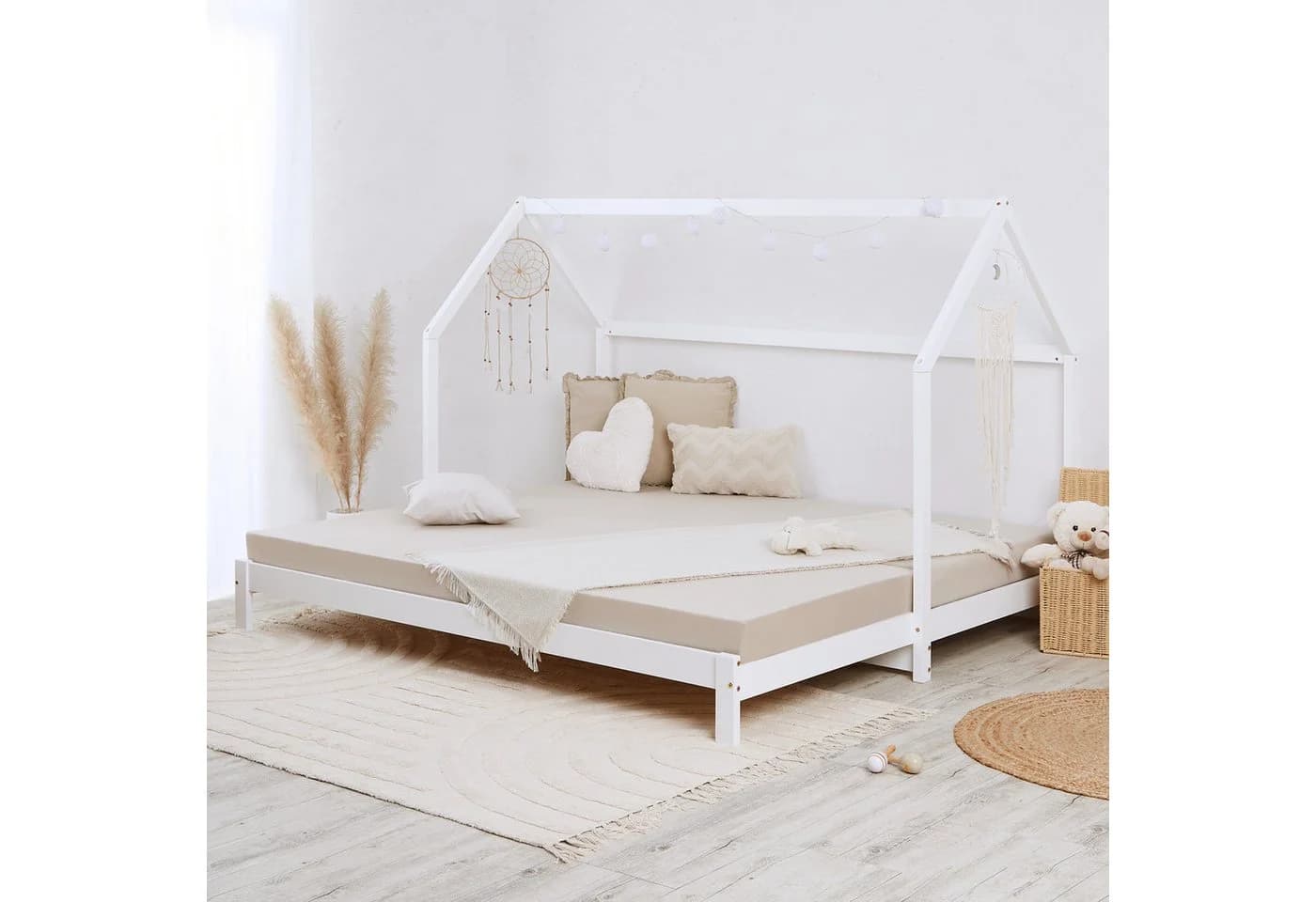 Homestyle4u Ausziehbares Hausbett Weiß Komplett-Set - Bild 2