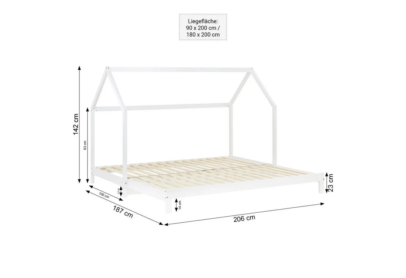 Homestyle4u Ausziehbares Hausbett Weiß Komplett-Set - Bild 3