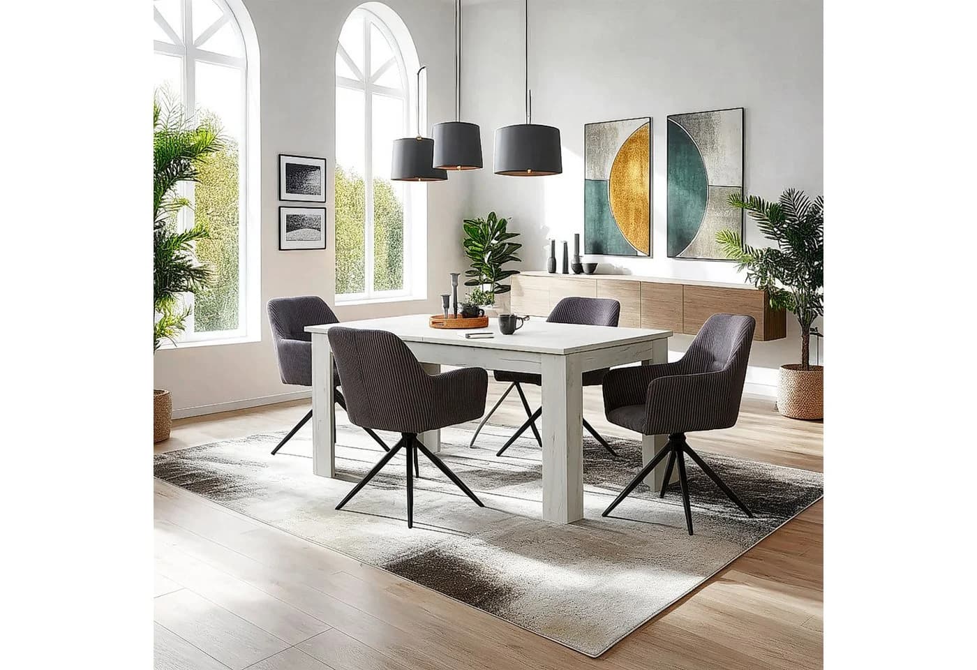 Homestyle4u Armlehnstuhl Esszimmer Stuhl Drehbar Grau Cord 2er Set - Bild 4