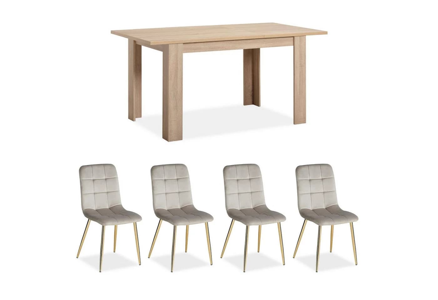 Homestyle4u Essgruppe 4 Stühle Küche Esstisch 80x120 bis 153 cm Grau Samt