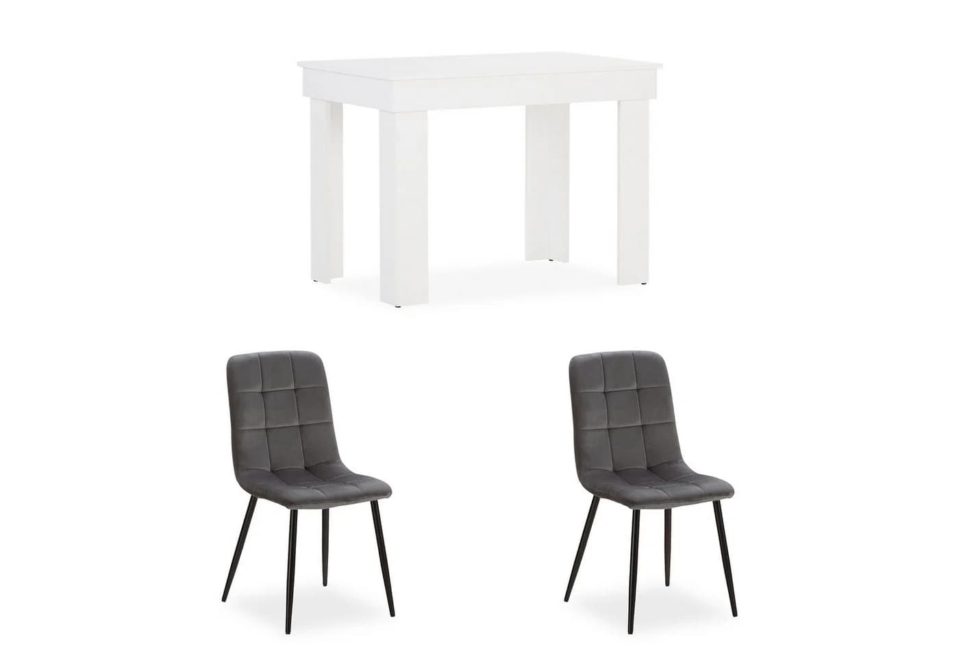 Homestyle4u Essgruppe Esstisch 90x60 2 Stühle Grau Samt Weiß Küchentisch