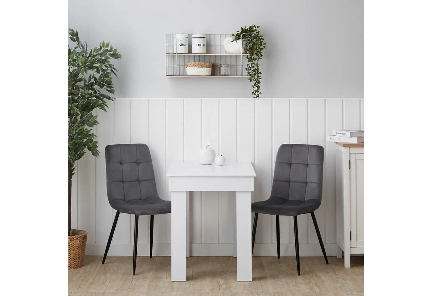 Homestyle4u Essgruppe Esstisch 90x60 2 Stühle Grau Samt Weiß Küchentisch - Bild 2