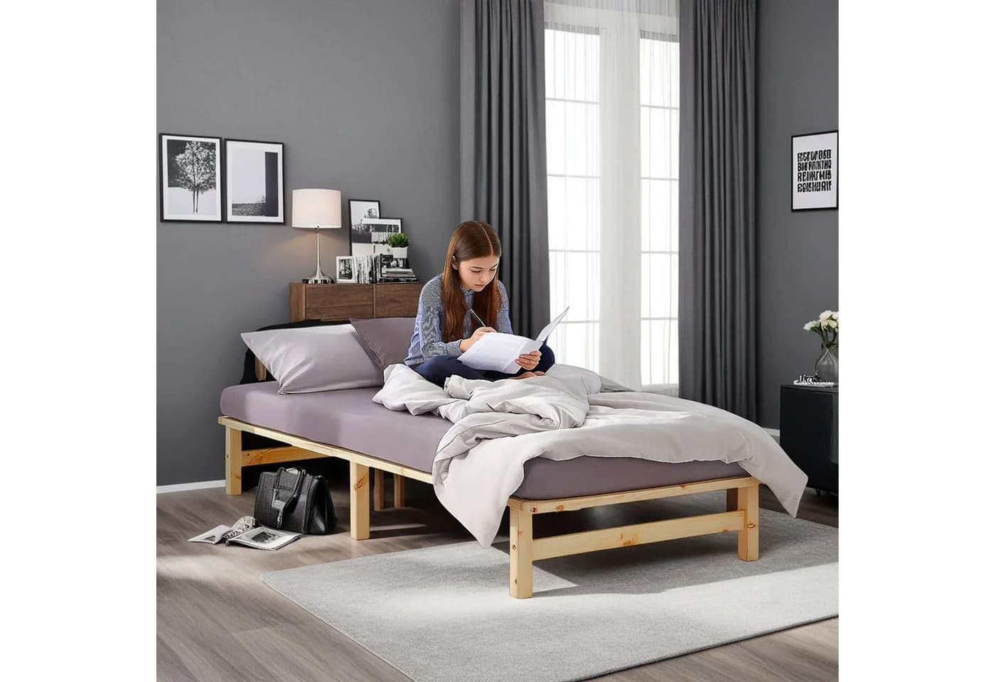 Homestyle4u Palettenbett 100x200 cm Kiefernholz mit Lattenrost