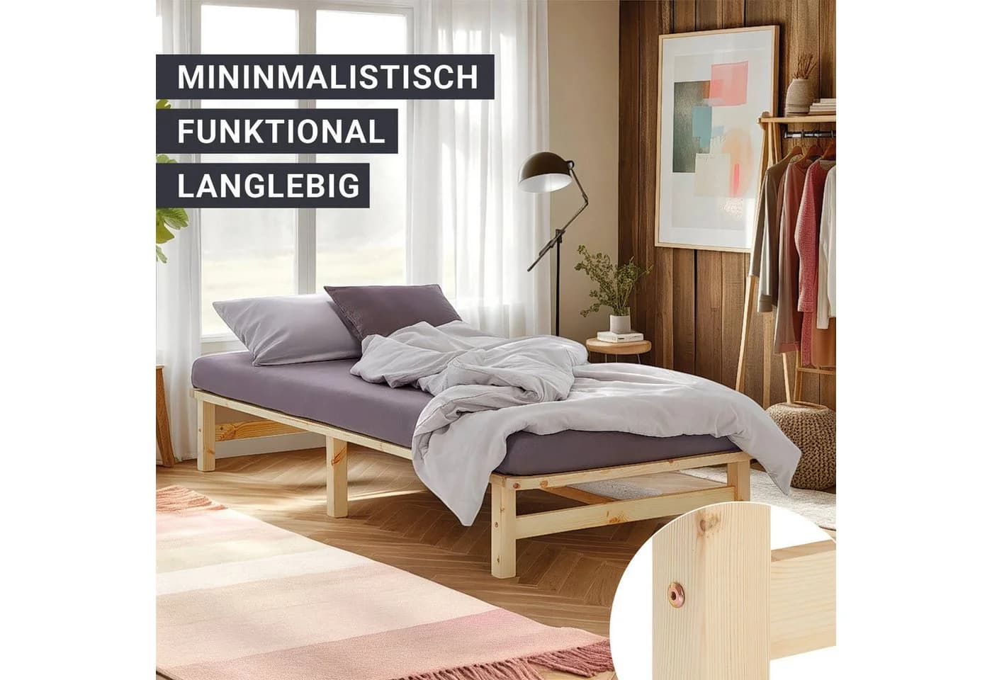 Homestyle4u Palettenbett 100x200 cm Kiefernholz mit Lattenrost - Bild 4
