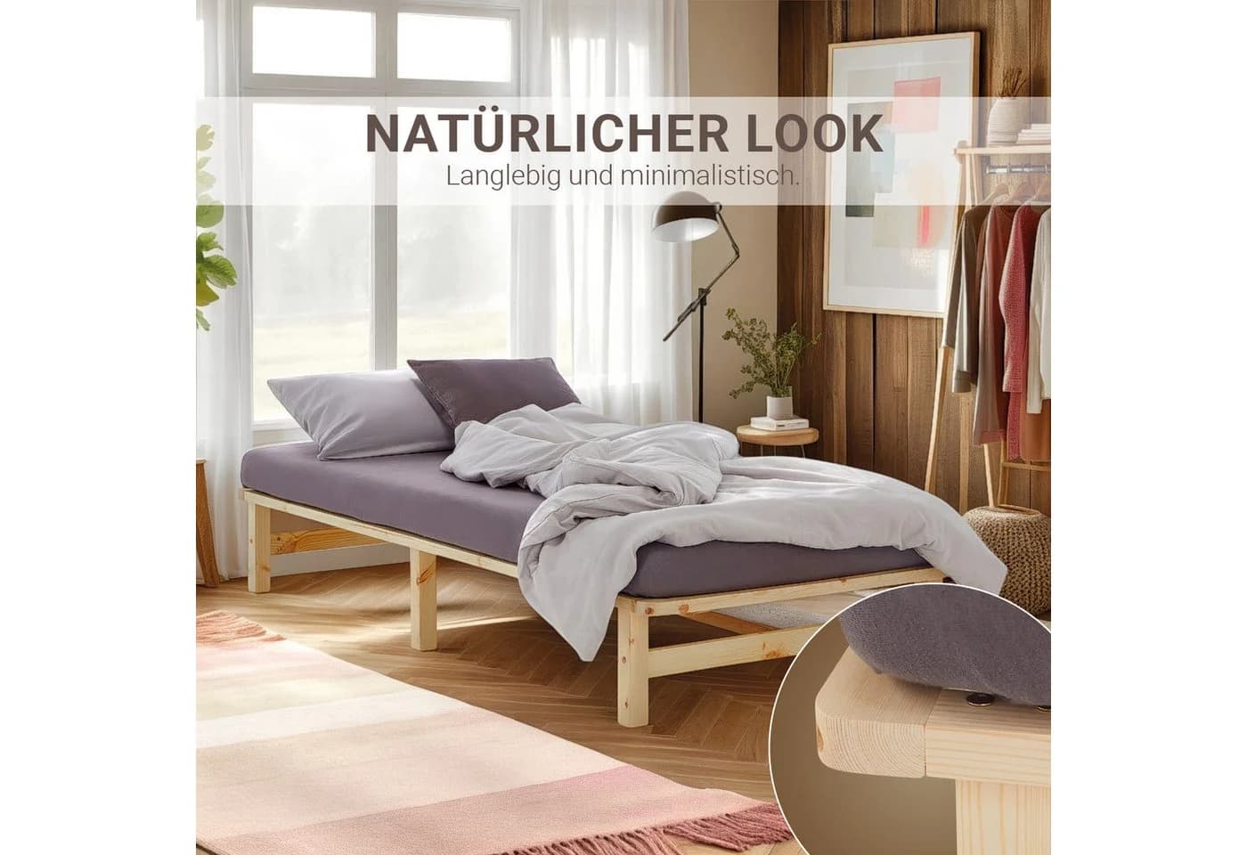 Homestyle4u Palettenbett 100x200 cm Kiefernholz mit Lattenrost - Bild 5