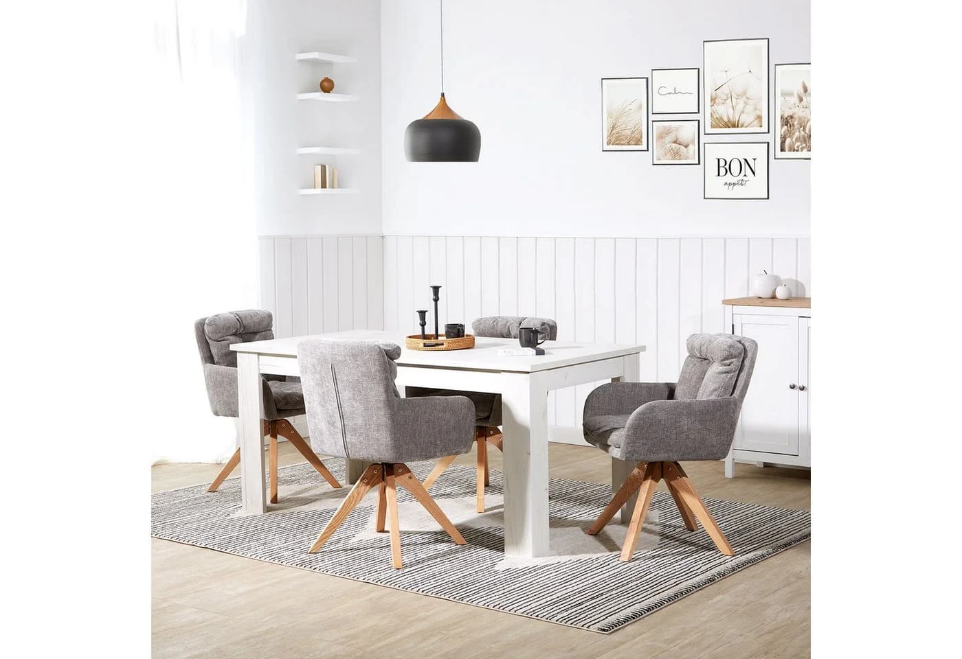 Homestyle4u Esszimmerstuhl 6er Set Hellgrau Drehbar Holzbeine
