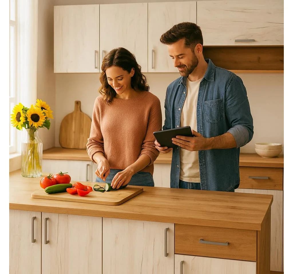 Homestyle4u Küchenzeile Weiß & Shabby Eiche mit Oberschränken