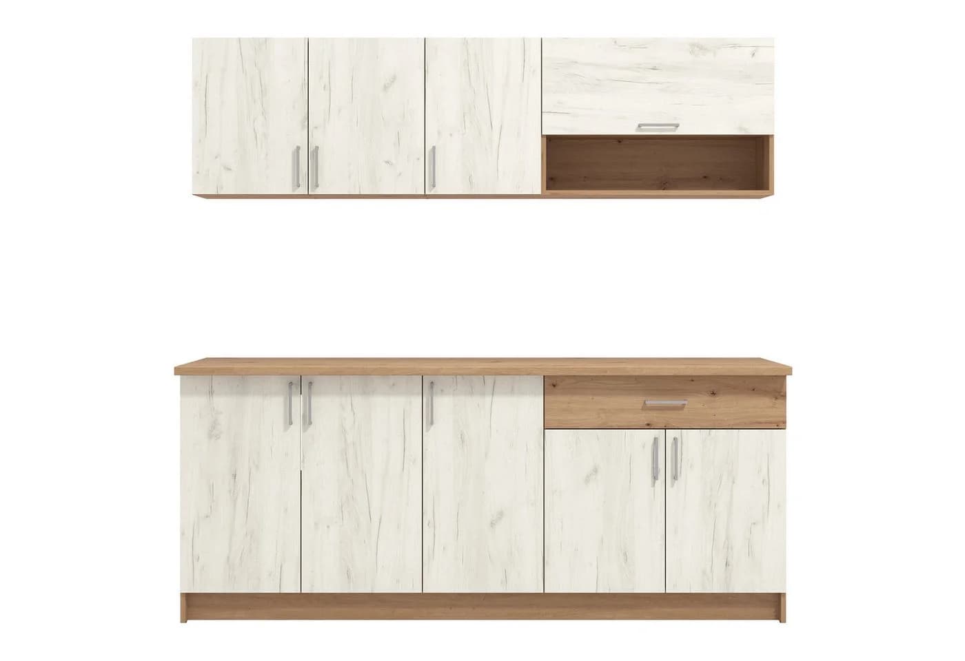 Homestyle4u Küchenzeile Weiß & Shabby Eiche mit Oberschränken - Bild 5