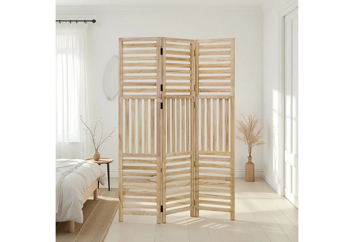 Homestyle4u Paravent Raumteiler Holz Natur 3-teilig faltbar
