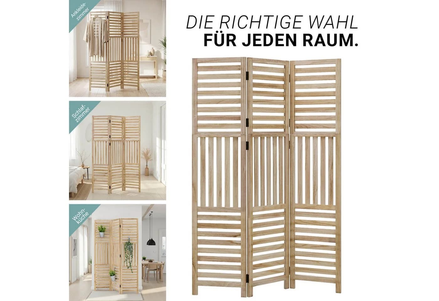 Homestyle4u Paravent Raumteiler Holz Natur 3-teilig faltbar - Bild 3