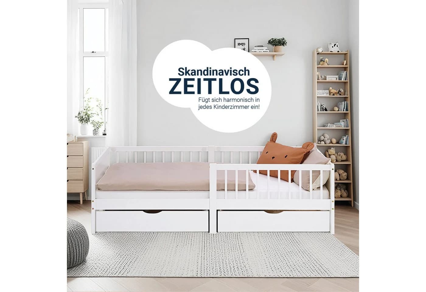 Homestyle4u Kinderbett 90x200 mit Stauraum und Rausfallschutz Weiß - Bild 5