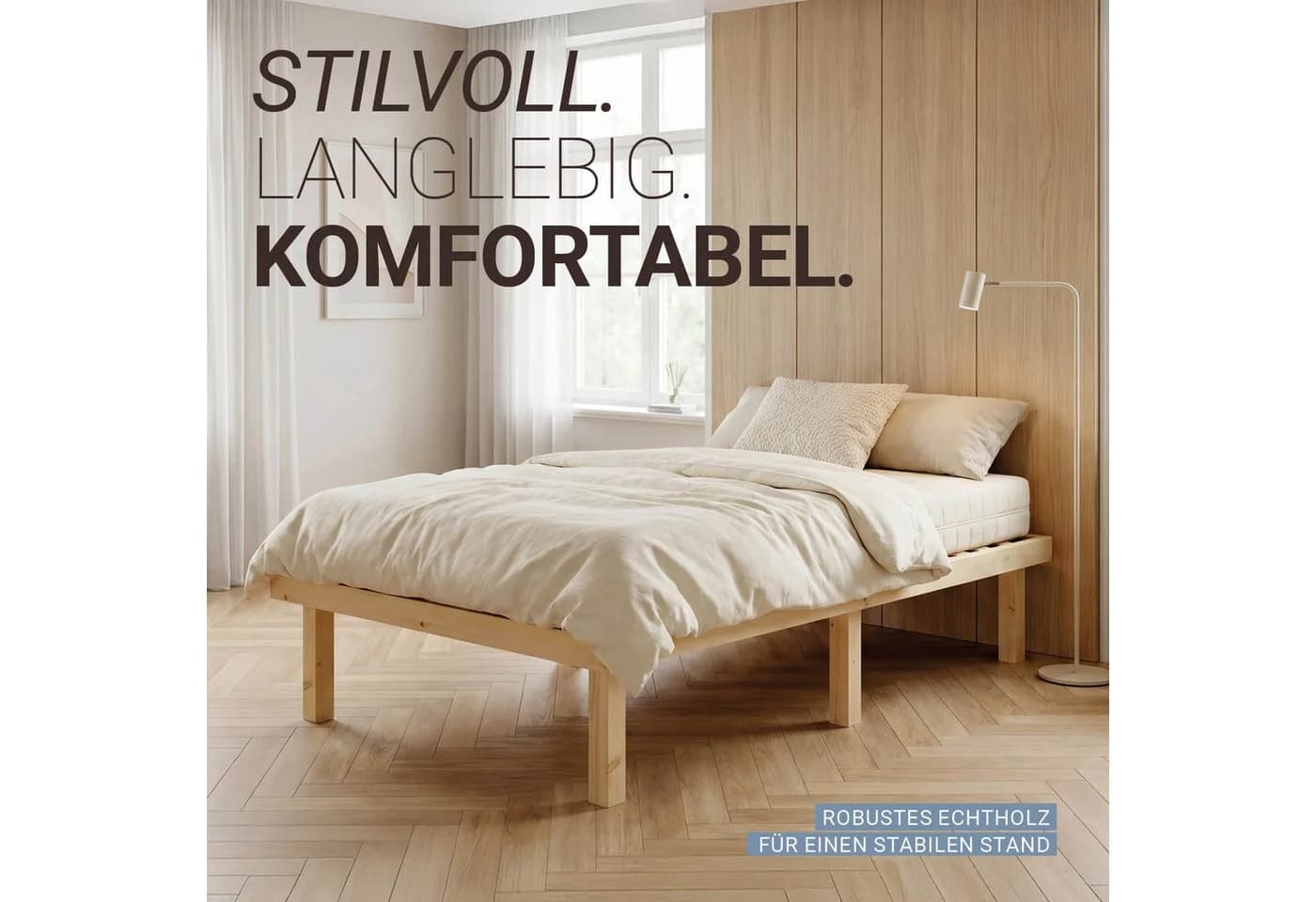 Homestyle4u Holzbett 90x200 cm Kiefernholz Natur mit Lattenrost - Bild 3