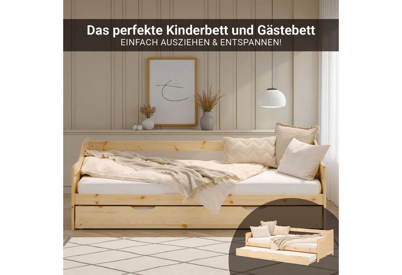 Homestyle4u Ausziehbett 90x200 Holz mit 2 Liegeflächen - Bild 4