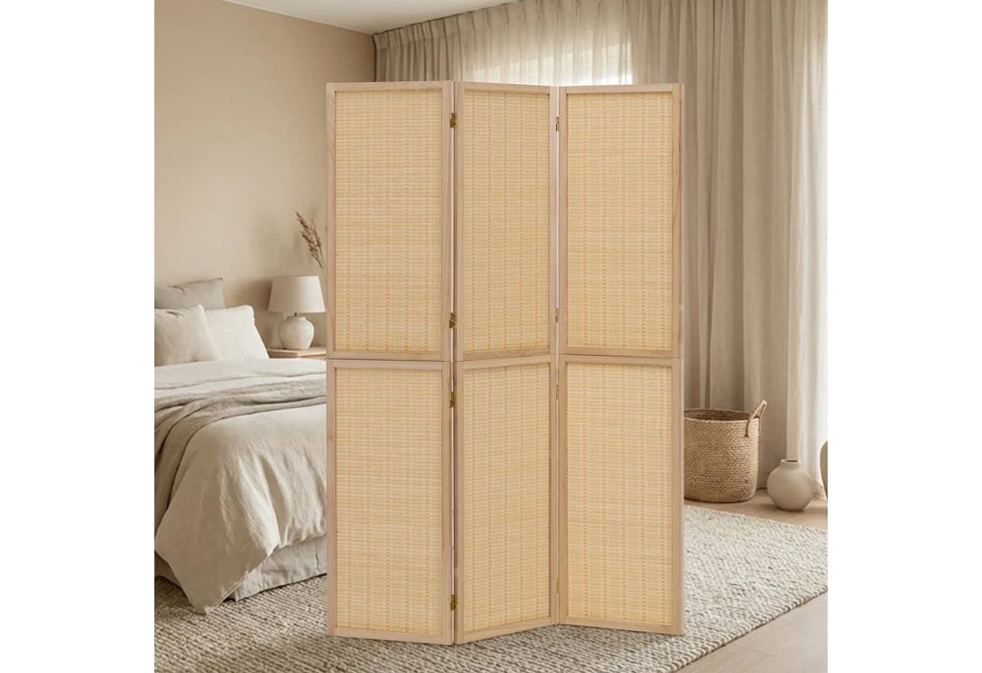 Homestyle4u Paravent 3-teilig Bambus Holz Natur Modern