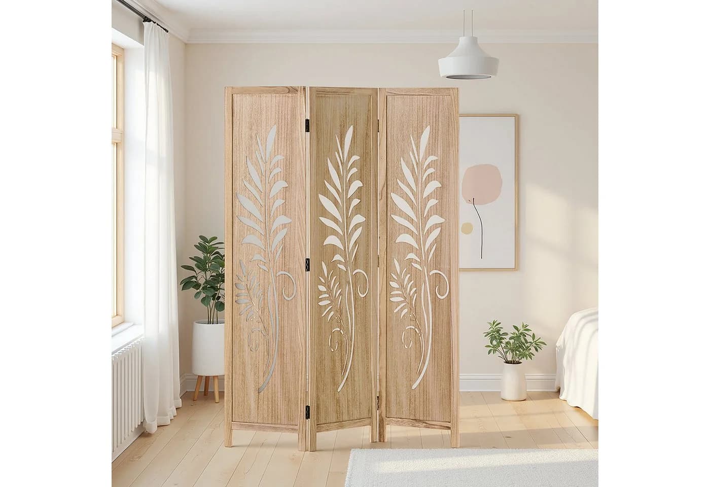 Homestyle4u Paravent Raumteiler Holz 3-teilig Natur Sichtschutz - Bild 2
