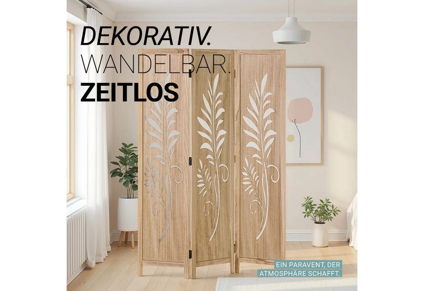 Homestyle4u Paravent Raumteiler Holz 3-teilig Natur Sichtschutz - Bild 4