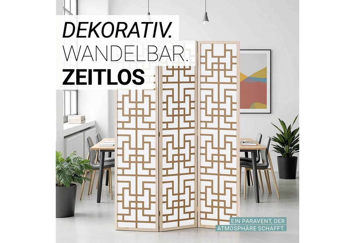 Homestyle4u Paravent Raumteiler Holz Shoji Trennwand Natur Sichtschutz Indoor faltbar (3-teilig) Braun - Bild 4