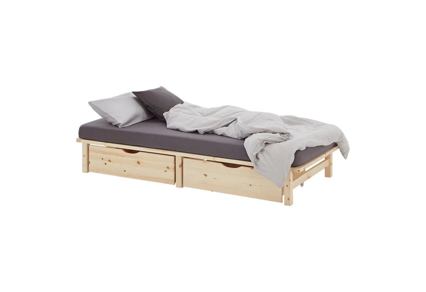Homestyle4u Palettenbett 100x200 cm Massivholz Kiefer mit Stauraum - Bild 2