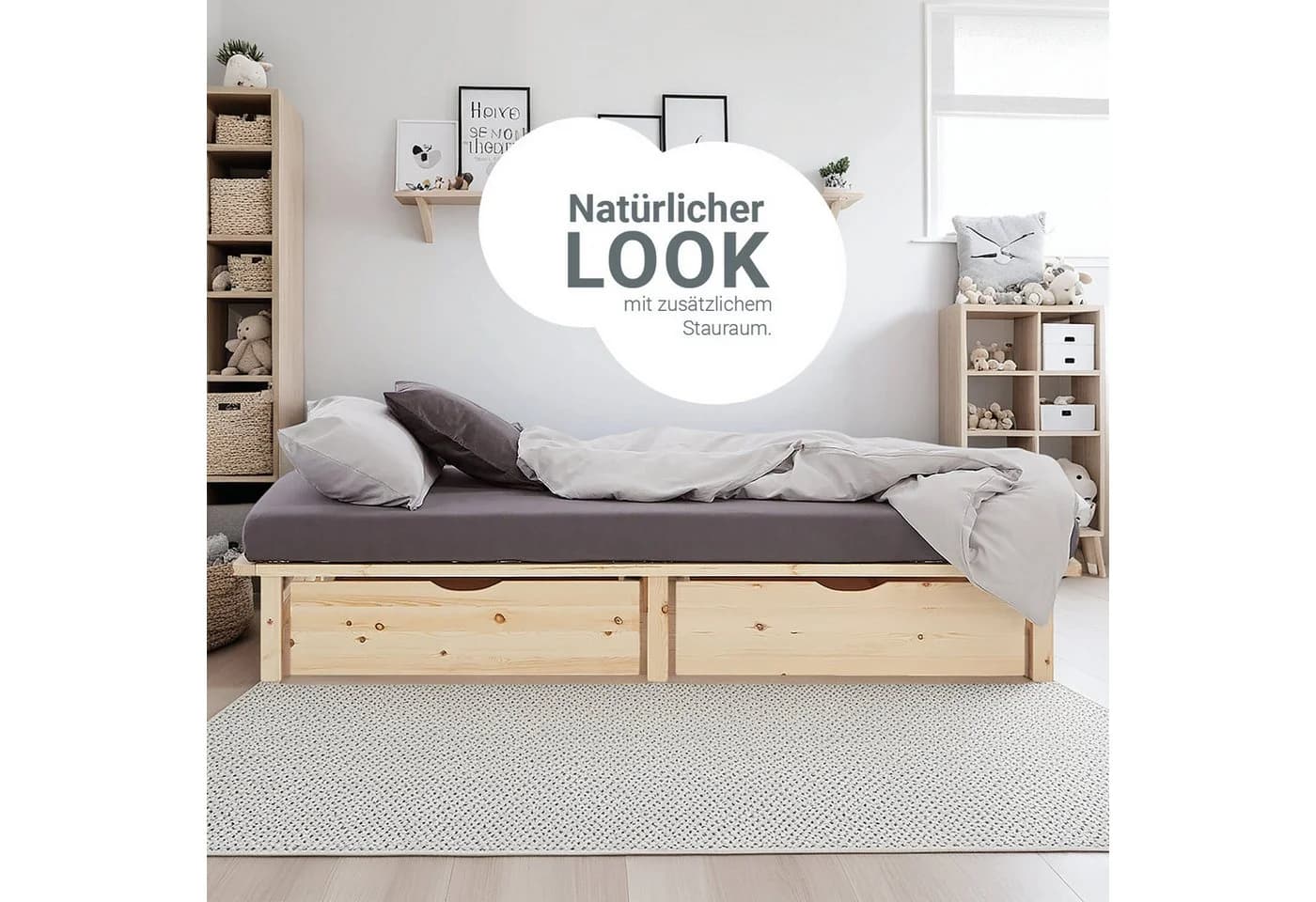 Homestyle4u Palettenbett 100x200 cm Massivholz Kiefer mit Stauraum - Bild 5
