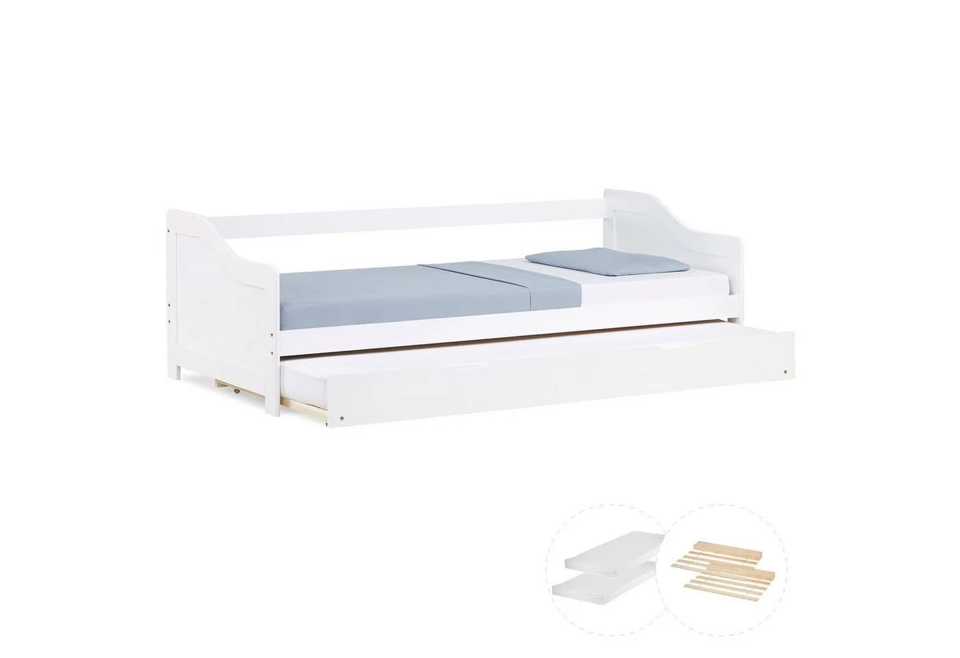 Homestyle4u Ausziehbett 90x200 Holz Gästebett mit Ausziehfunktion 2 Liegeflächen Doppelbett