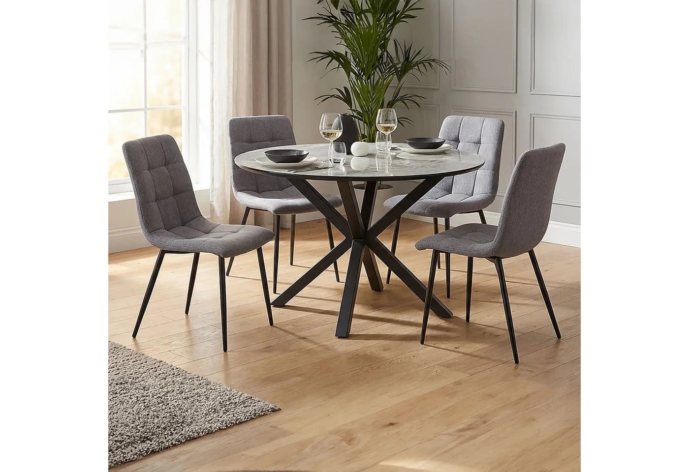 Homestyle4u Essgruppe 5-tlg. Rund Ø110cm Grau Metall Steinoptik - Bild 2