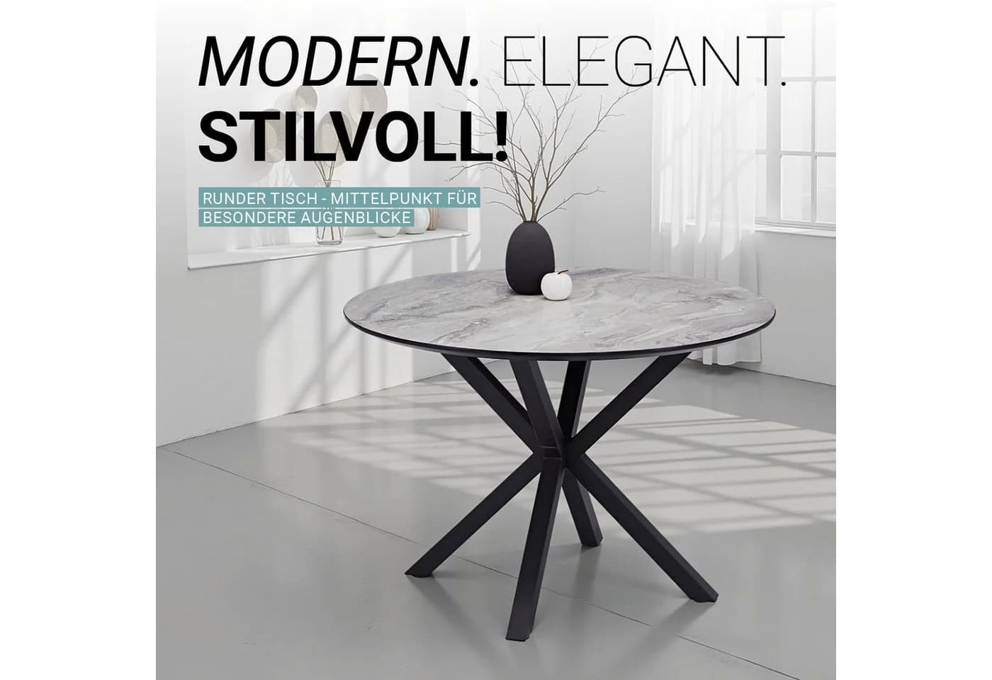Homestyle4u Essgruppe 5-tlg. Rund Ø110cm Grau Metall Steinoptik - Bild 4