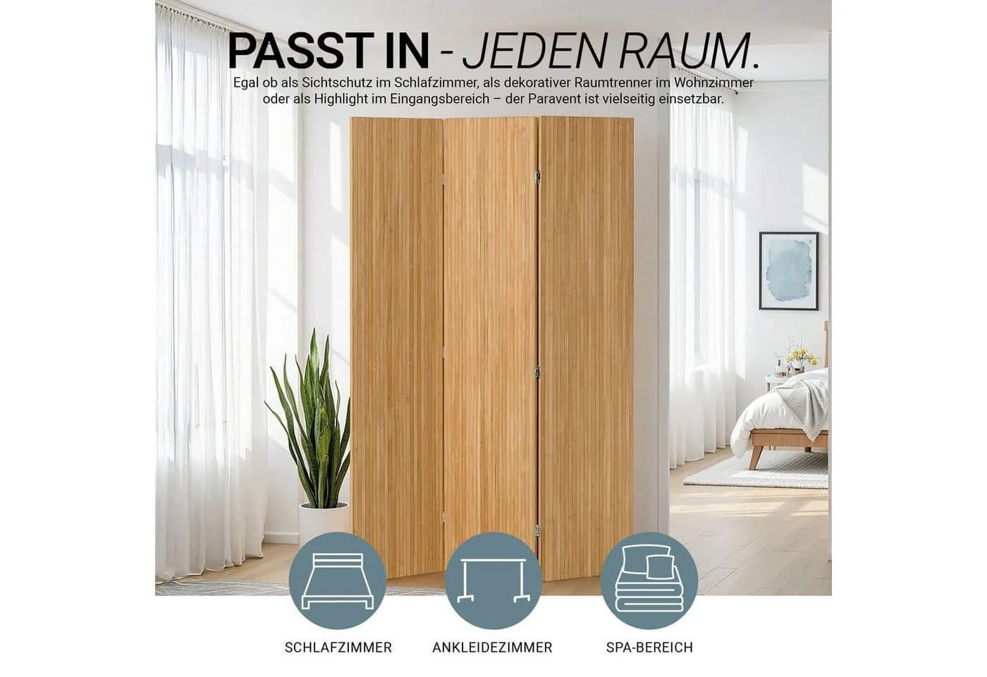 Homestyle4u Paravent Bambus Raumteiler 3-teilig faltbar braun
