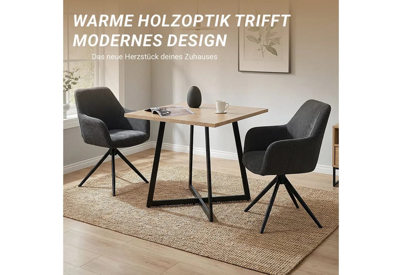 Homestyle4u Esstisch 80x80 Eiche Schwarz Industrial Design - Bild 4