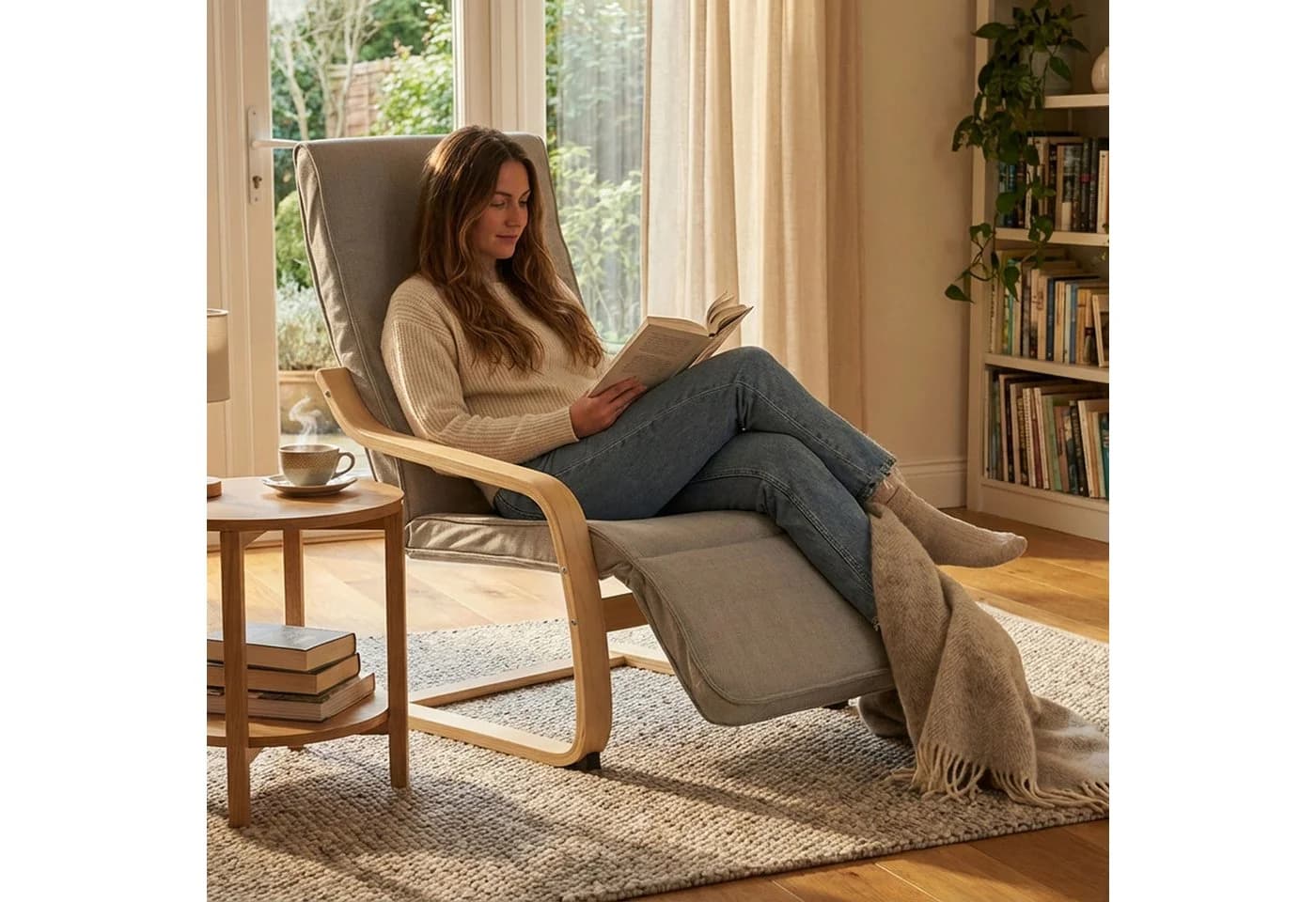 Homestyle4u Relaxsessel Cord Hellgrau Schwingsessel - Bild 2