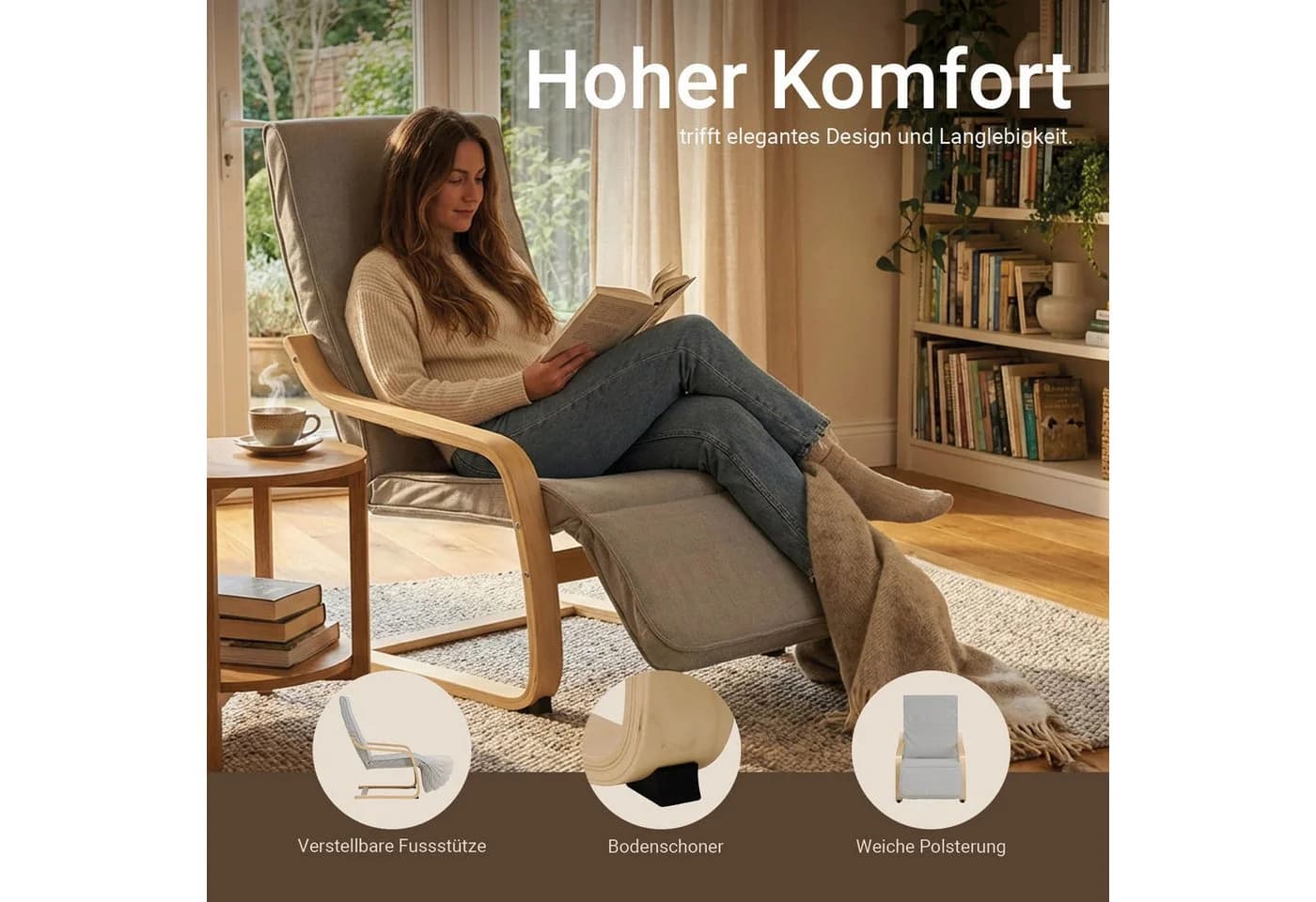 Homestyle4u Relaxsessel Cord Hellgrau Schwingsessel - Bild 4
