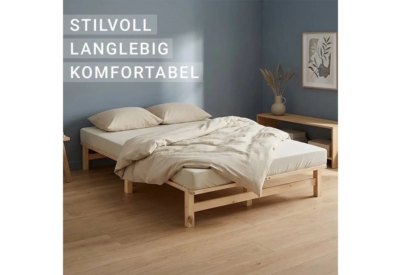 Homestyle4u Palettenbett Holzbett Natur massiv