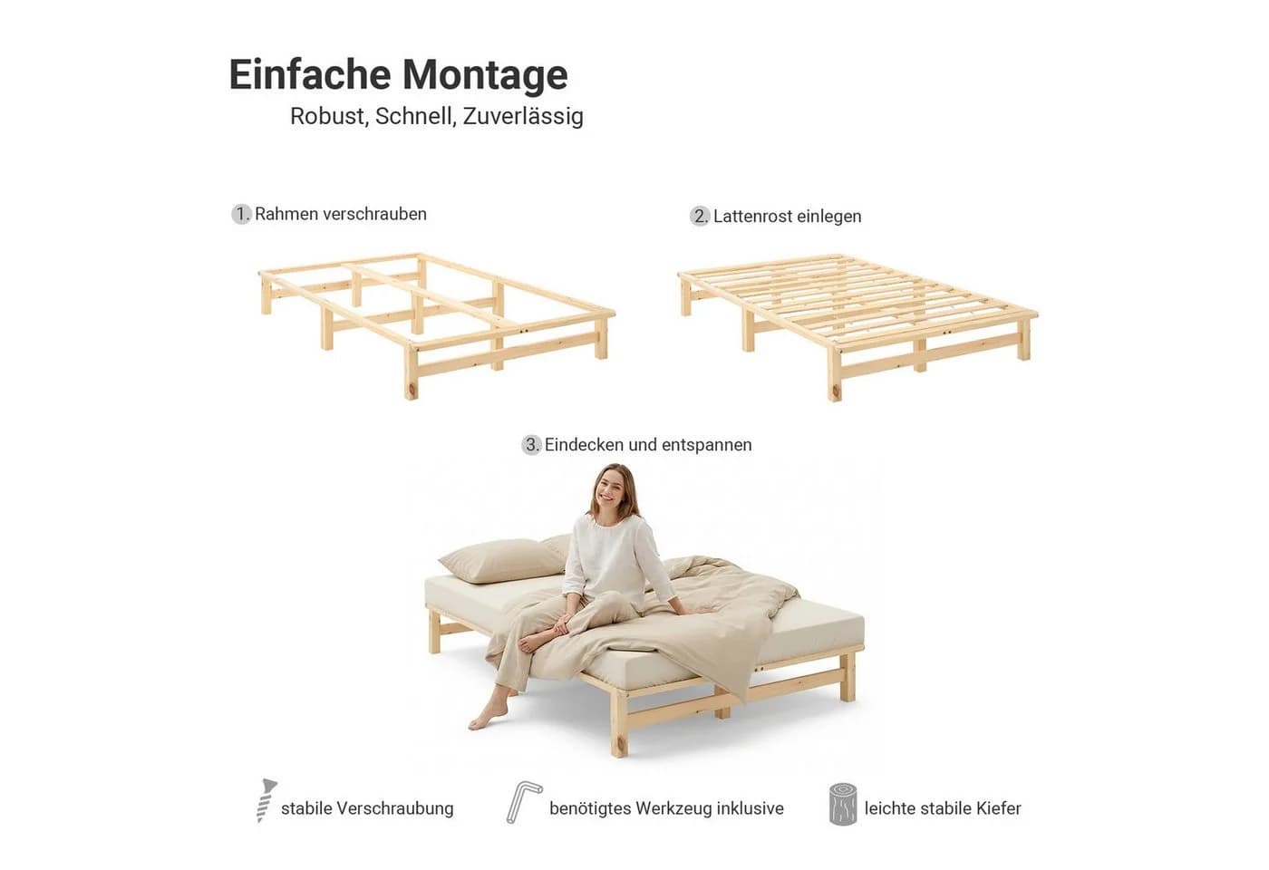 Homestyle4u Palettenbett Holzbett Natur massiv - Bild 5