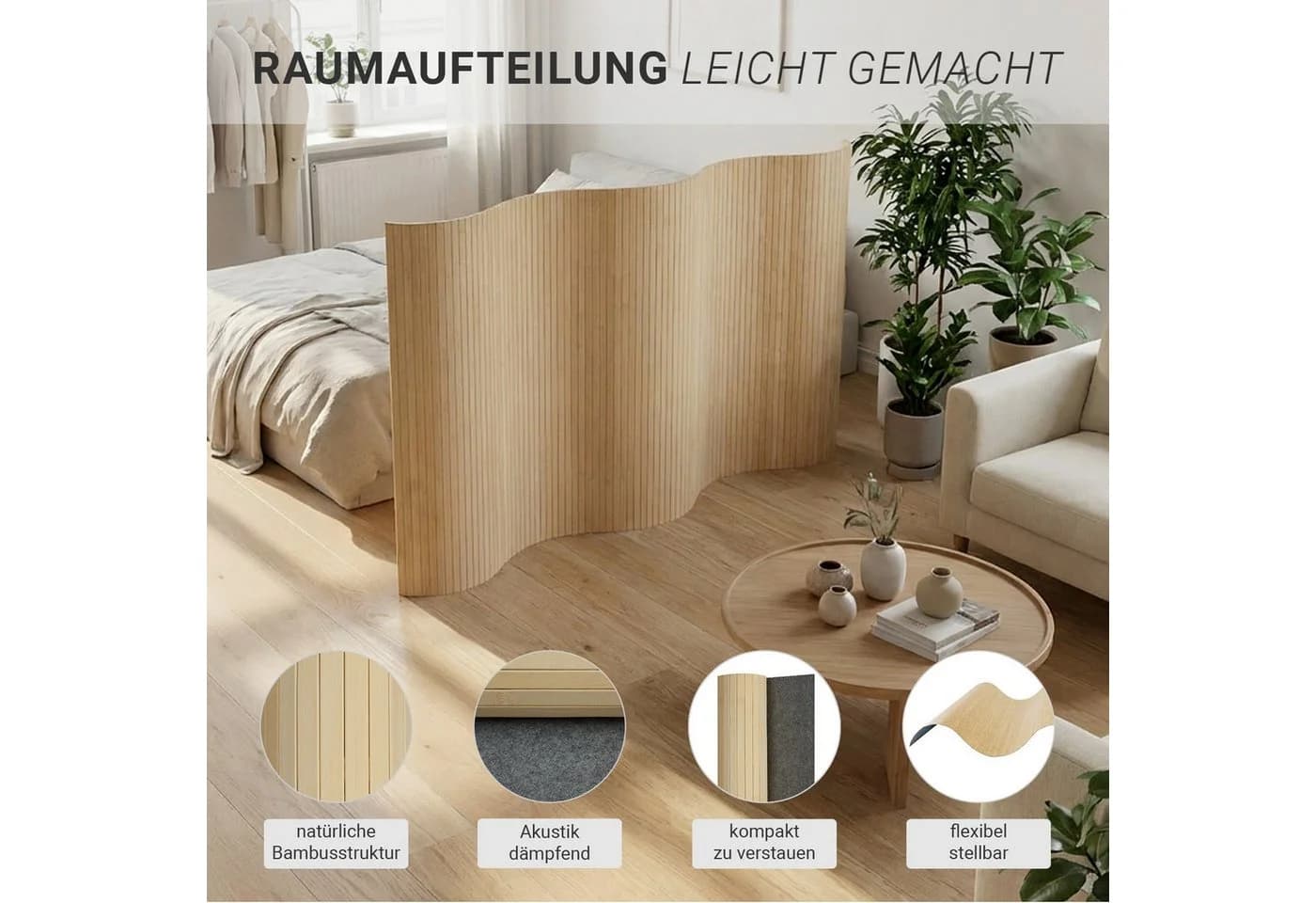 Homestyle4u Paravent Raumteiler Bambus Sichtschutz Trennwand - Bild 5