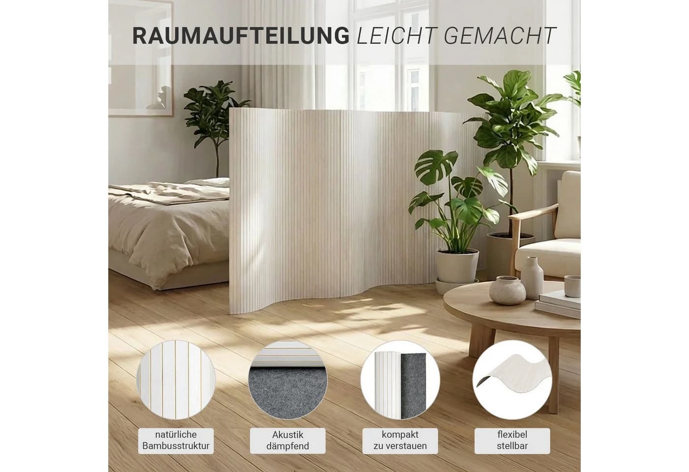 Homestyle4u Paravent Raumteiler Bambus Sichtschutz Holz - Bild 4