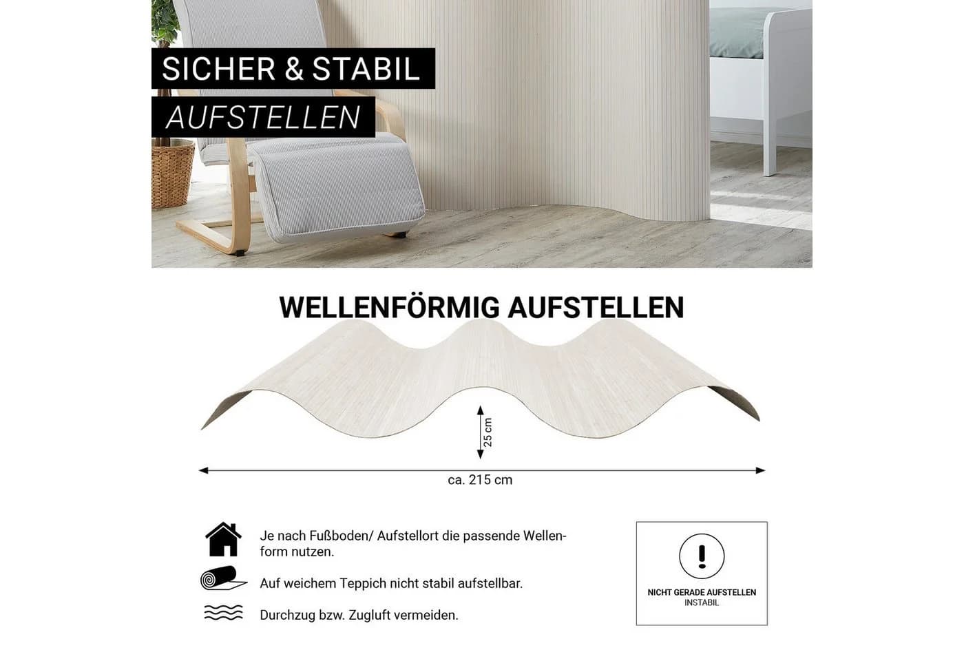 Homestyle4u Paravent Raumteiler Bambus Sichtschutz Holz - Bild 5