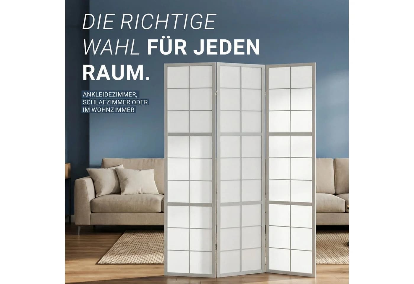 Homestyle4u Paravent 3-teilig Grau Shoji Holz Trennwand