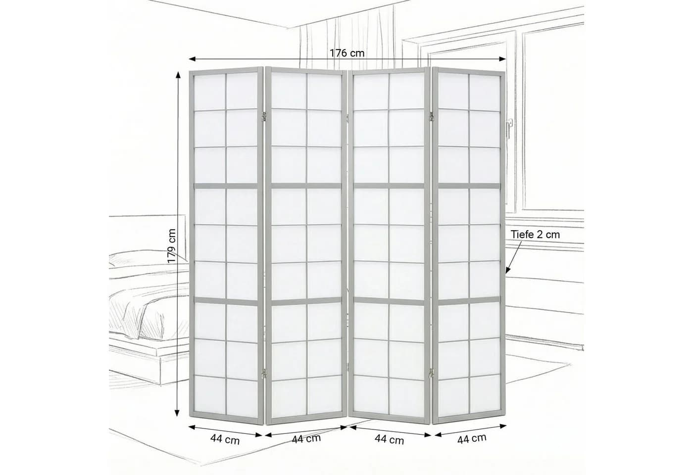 Homestyle4u Paravent Raumteiler Grau Shoji Holz