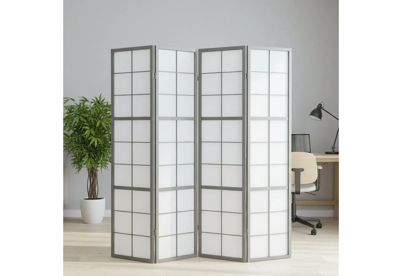 Homestyle4u Paravent Raumteiler Grau Shoji Holz - Bild 2