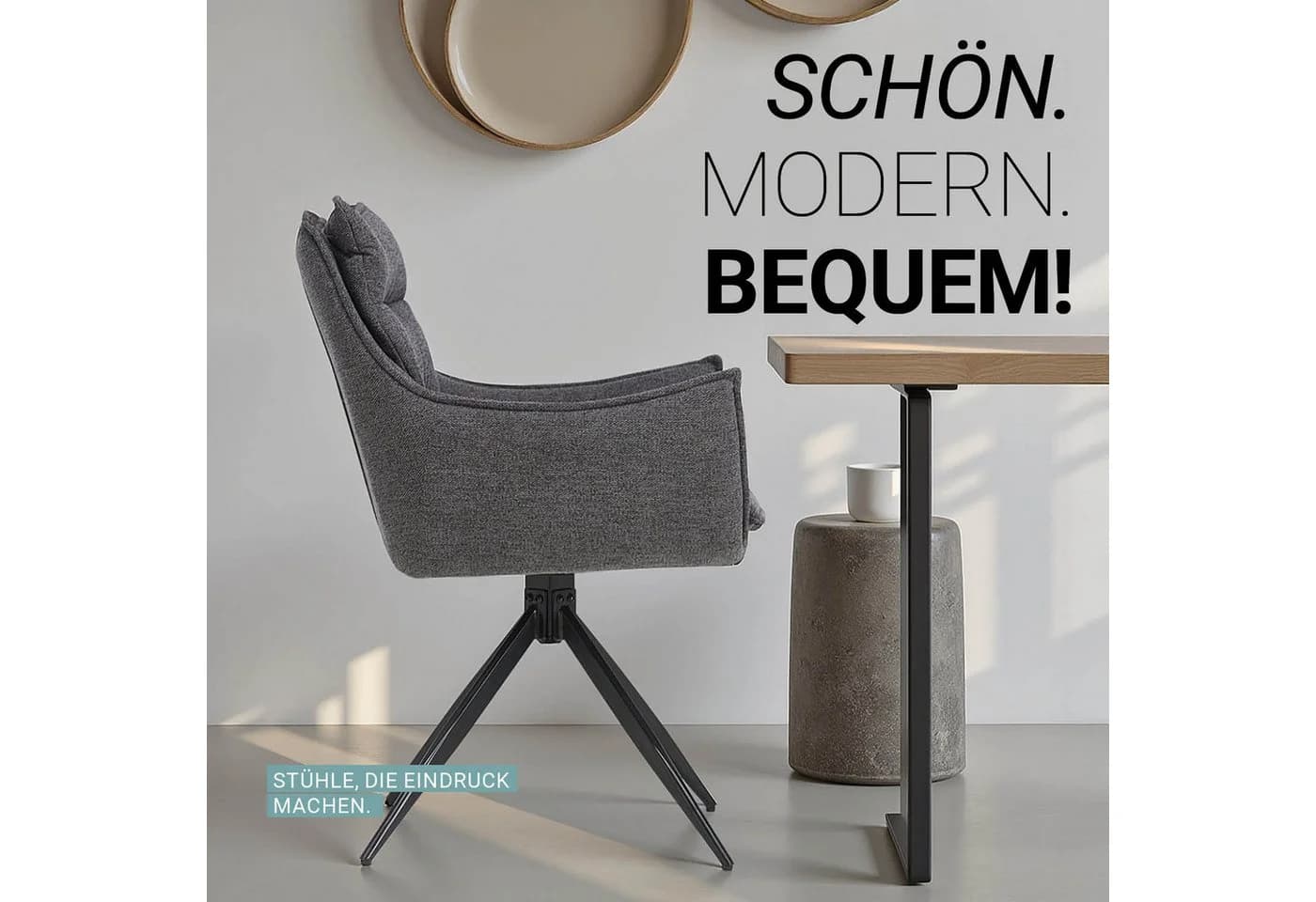 Homestyle4u Armlehnstuhl Polsterstuhl Grau Metallgestell 6er-Set - Bild 3